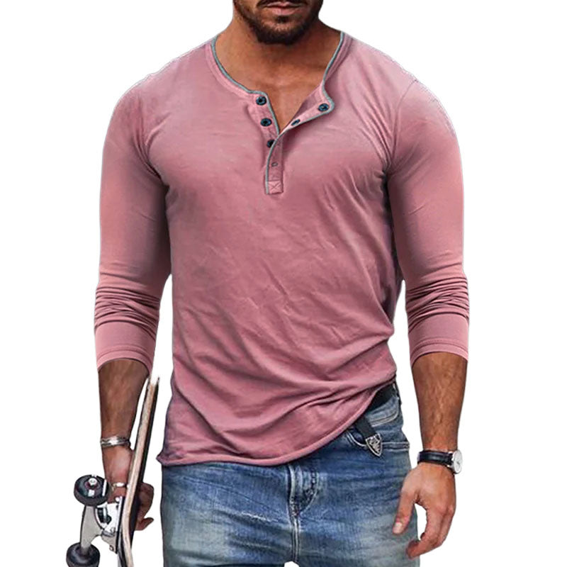 Men's Casual Cotton Blend Henley Neck Slim Fit Long Sleeve T-Shirt 76589210M