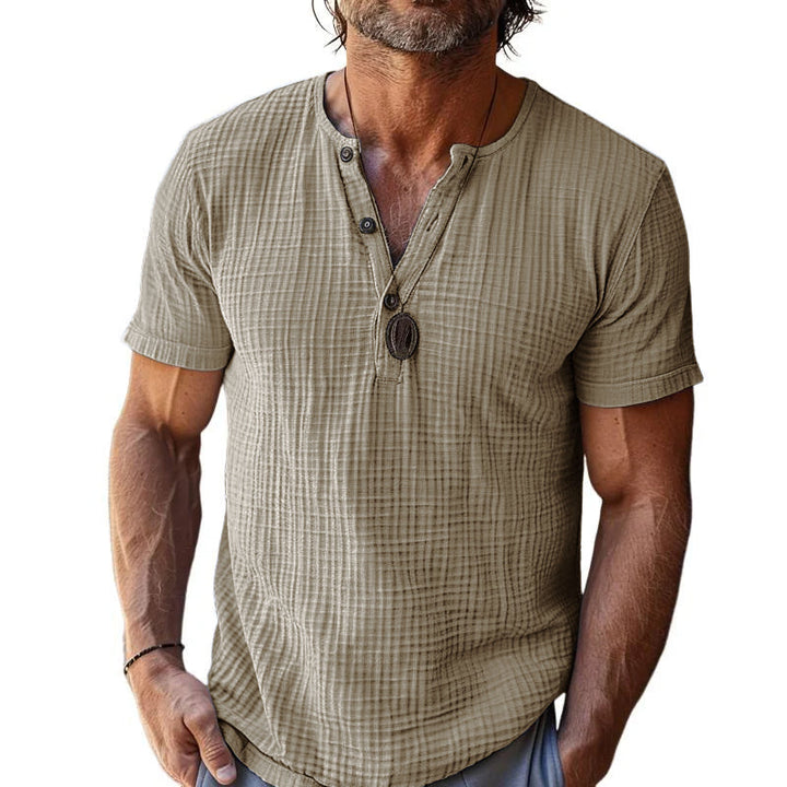 Men's Casual Waffle Henley Neck Slim Fit Short Sleeve T-Shirt 10629017M