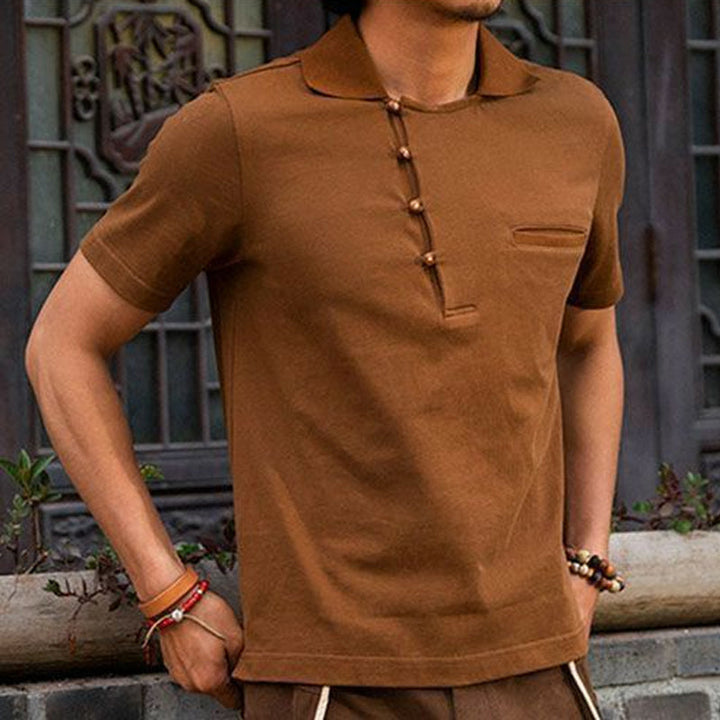 Men's Caramel Button-Down Cotton Short Sleeve T-Shirt 39263198U