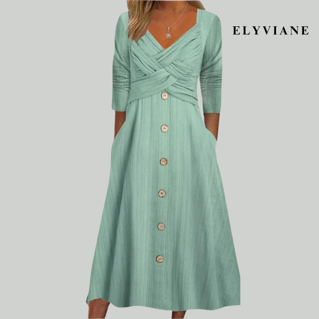 Elyviane – Elegant & Figure-Flattering Dress with Buttons and Crossed Details