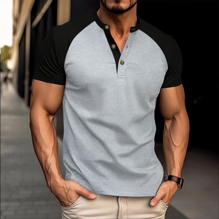 Men's Casual Colorblock Waffle Henley Collar Raglan Short Sleeves T-shirt 67566329Y