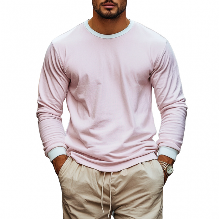 Men's Casual Round Neck Cotton Colorbock Loose Long Sleeve T-shirt 63429893M