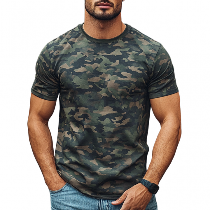 Men's Casual Outdoor Camouflage Cotton Round Neck Short-sleeved T-shirt 39289548M