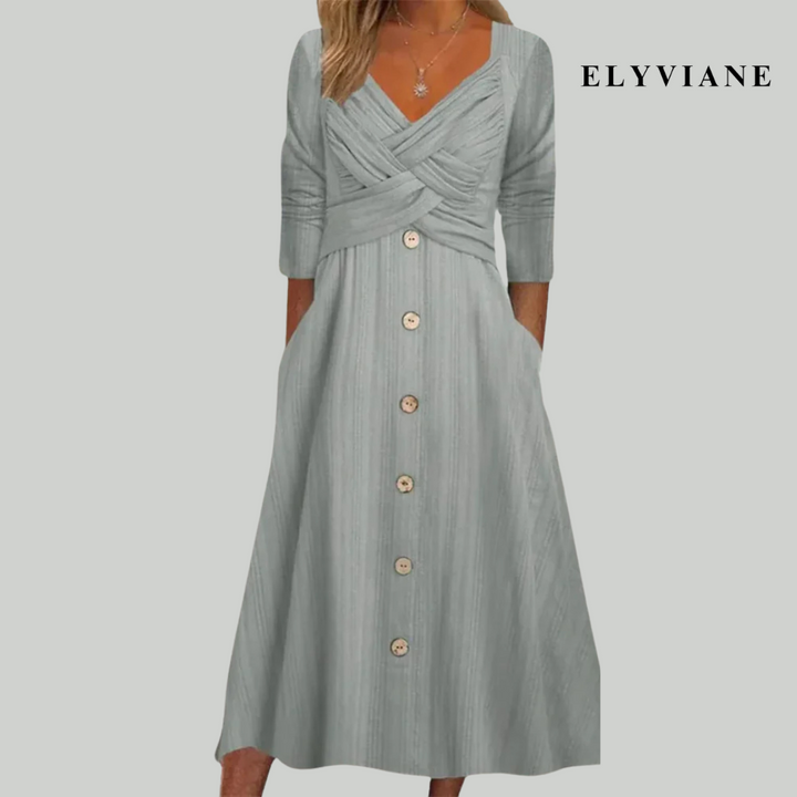 Elyviane – Elegant & Figure-Flattering Dress with Buttons and Crossed Details