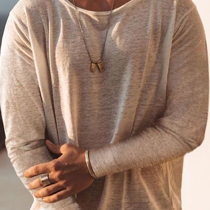 Men's Casual Loose Round Neck Cotton Solid Color Long Sleeve T-shirt 85268356U