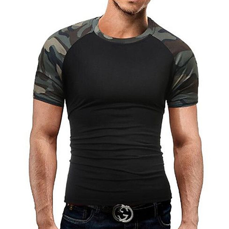 Men's Slim Fit Camouflage Stitching Round Neck Cotton Short Sleeve T-Shirt 45082261U