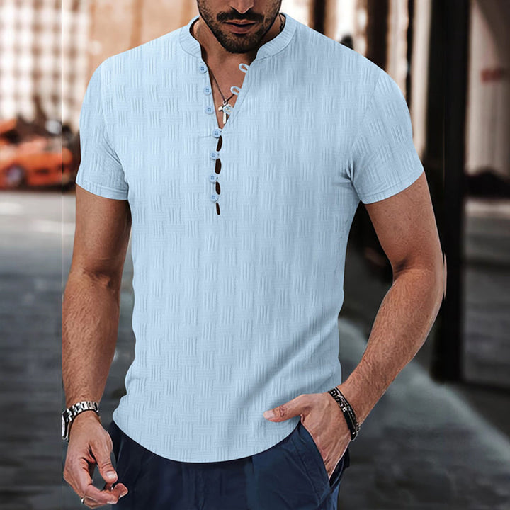 Men's Solid Color Button-down Short-sleeved T-shirt 89974045X