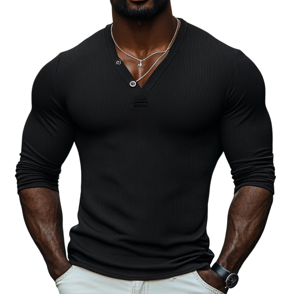 Men's Casual Cotton Blend Sripe V-Neck Slim Fit Long Sleeve T-Shirt 45565456M