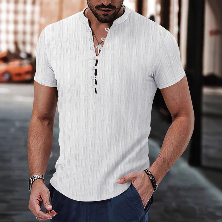 Men's Solid Color Button-down Short-sleeved T-shirt 89974045X