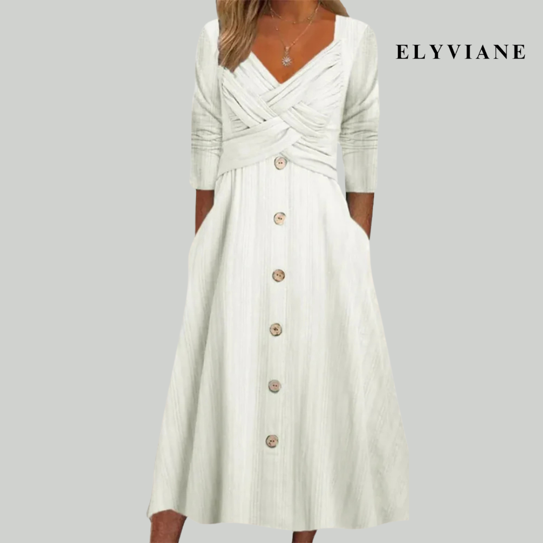 Elyviane – Elegant & Figure-Flattering Dress with Buttons and Crossed Details