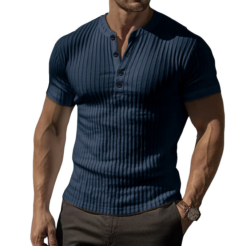 Men's Classic Casual Slim Fit V-Neck Button Short Sleeve T-Shirt 60296262K