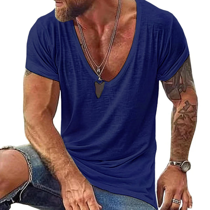 Men's Casual Cotton V Neck Short-Sleeved T-Shirt 00121855M