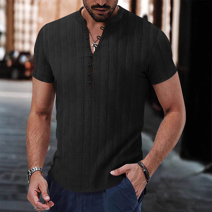 Men's Solid Color Button-down Short-sleeved T-shirt 89974045X