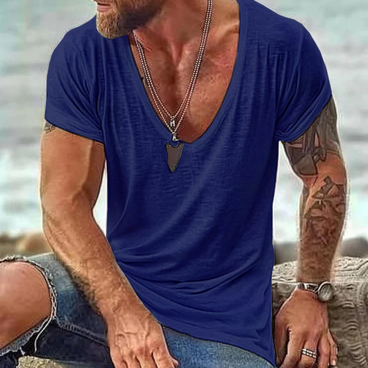 Men's Casual Cotton V Neck Short-Sleeved T-Shirt 00121855M