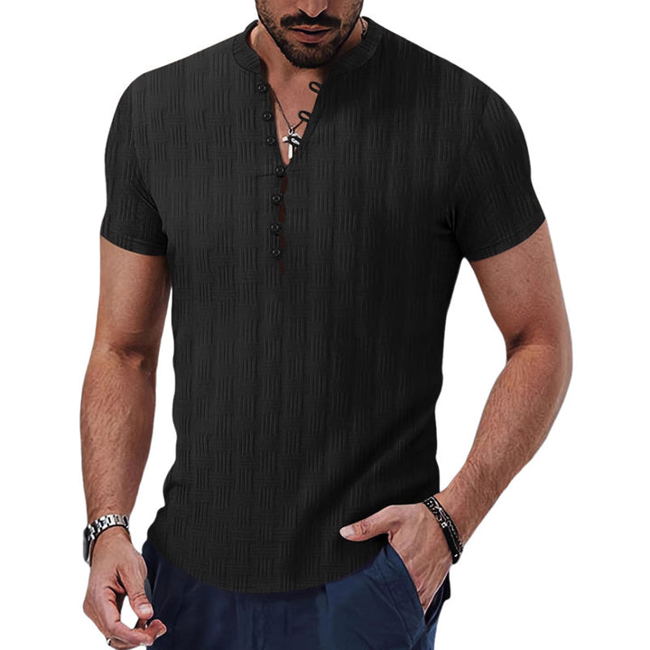 Men's Solid Color Button-down Short-sleeved T-shirt 89974045X