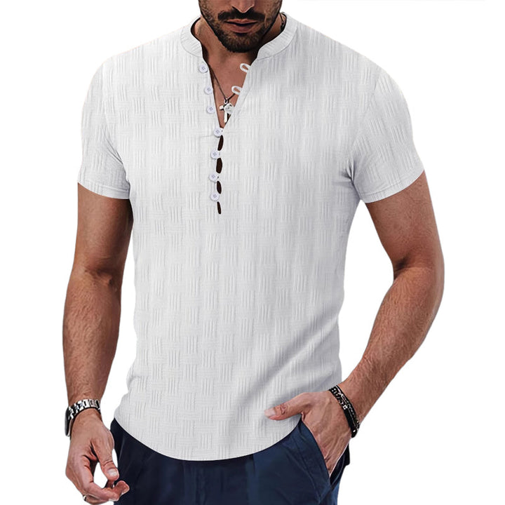 Men's Solid Color Button-down Short-sleeved T-shirt 89974045X