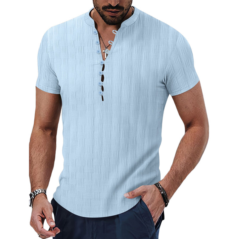 Men's Solid Color Button-down Short-sleeved T-shirt 89974045X