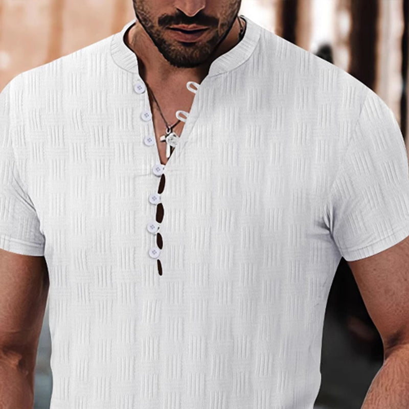 Men's Solid Color Button-down Short-sleeved T-shirt 89974045X