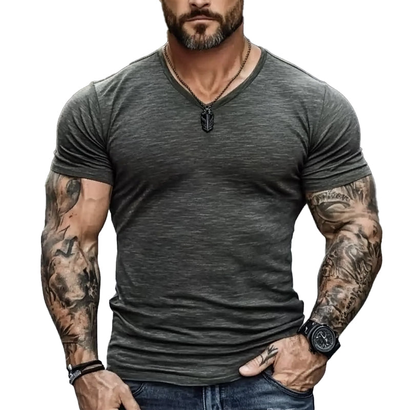 Men's Casual Cotton Blended V-Neck Short Sleeve T-Shirt 76101987X