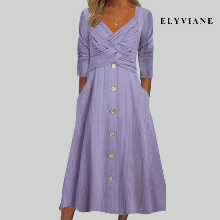 Elyviane – Elegant & Figure-Flattering Dress with Buttons and Crossed Details