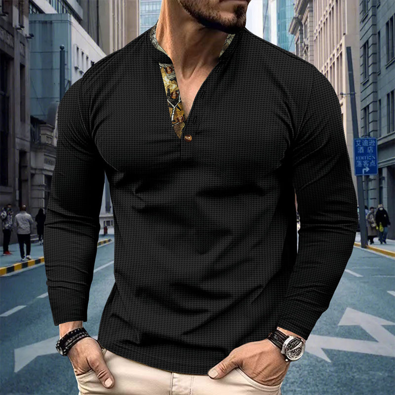 Men's Casual Button Collar Long Sleeve T-Shirt 73953488X