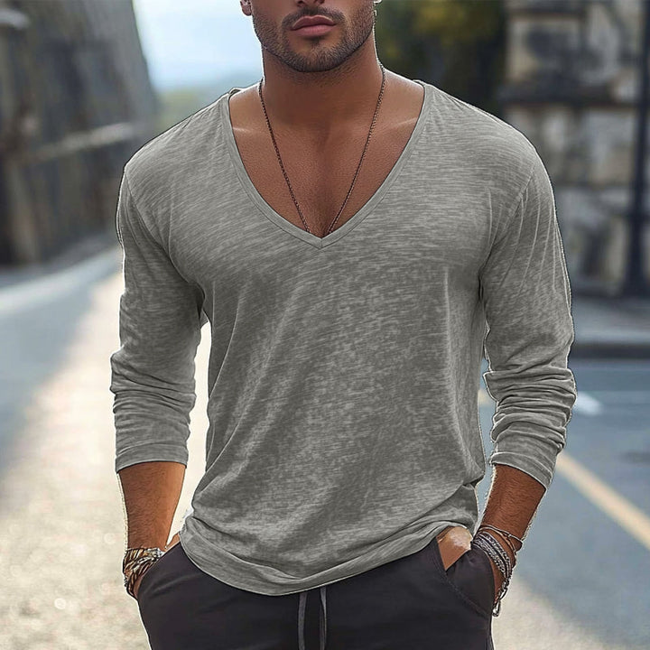 Men's Cotton Blend V-Neck Long Sleeve T-Shirt 23098672X