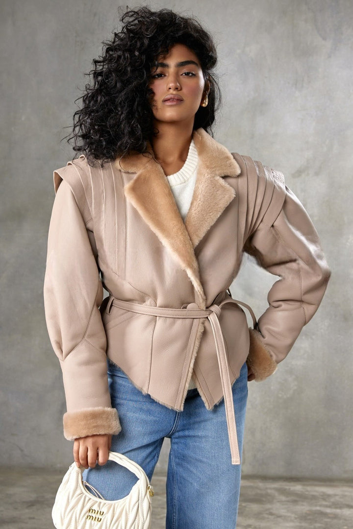 Olivia Plush Lapel Coat with Irregular