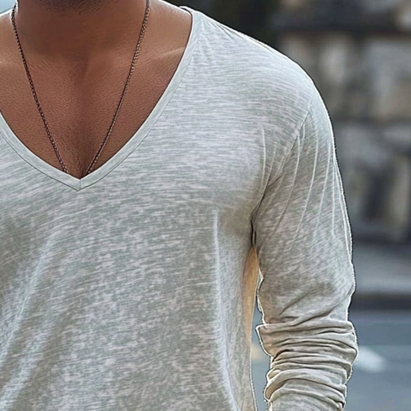 Men's Cotton Blend V-Neck Long Sleeve T-Shirt 23098672X