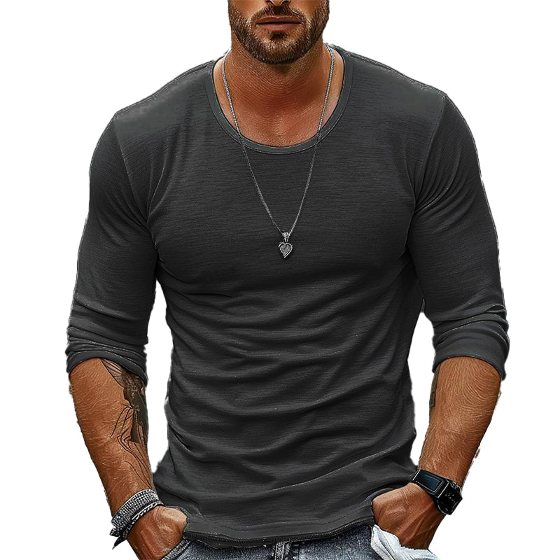 Men's Casual Solid Color Round Neck Long Sleeve T-Shirt 94867816X