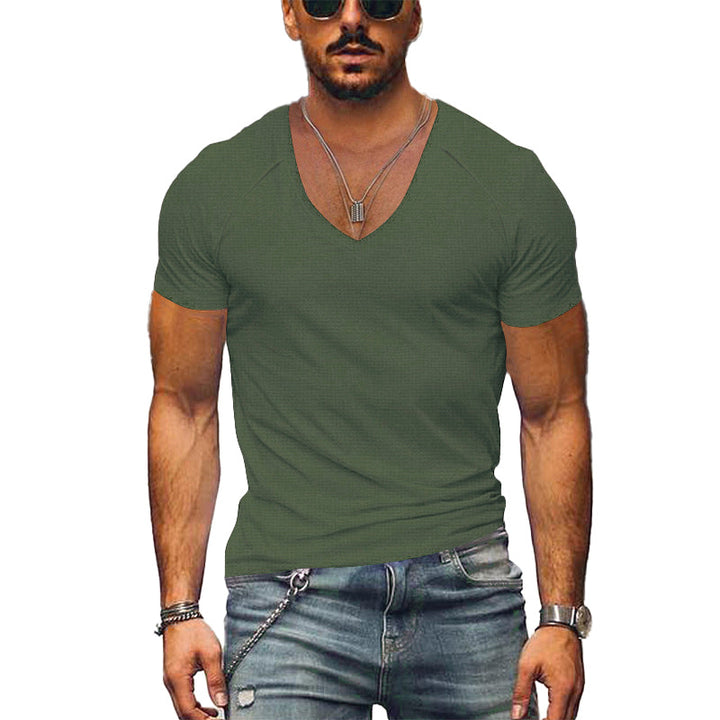 Men's Waffle Solid Color V Neck Solid Color T-Shirt 42598906X