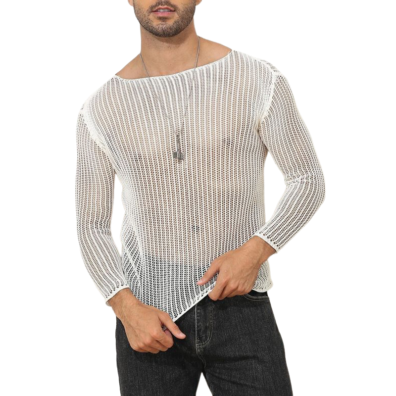 Men's Mesh Slim Fit Knit Long Sleeve T-shirt 74876783U