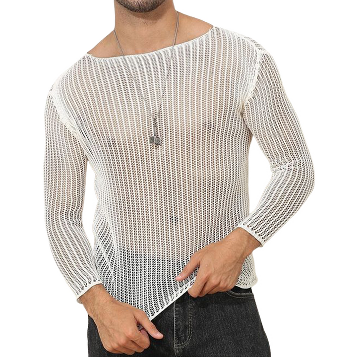 Men's Mesh Slim Fit Knit Long Sleeve T-shirt 74876783U