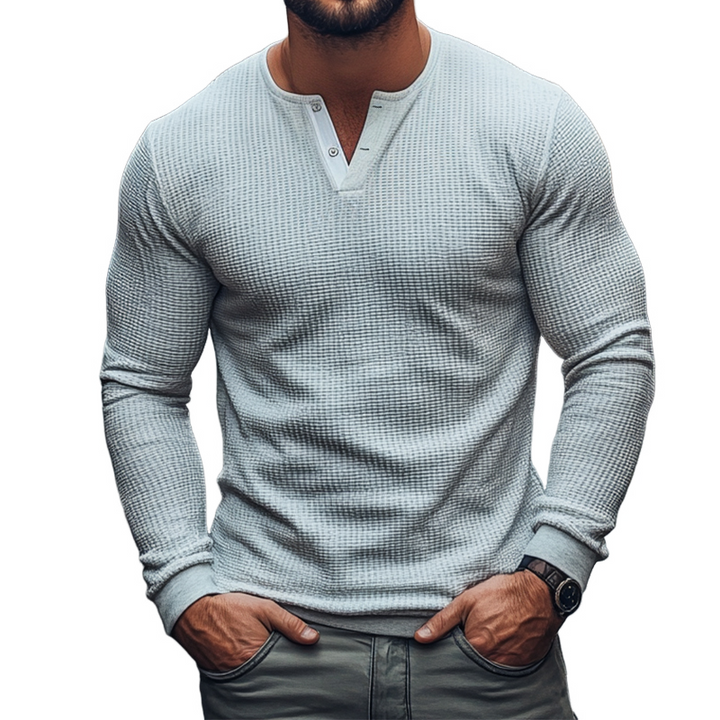 Men's Vintage Casual Waffle Henley Neck Long Sleeve T-Shirt 69626419TO