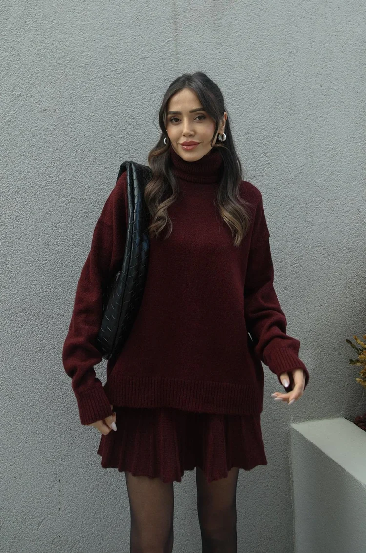 SHEENA - Pleated Knit Sweater and Skirt Set