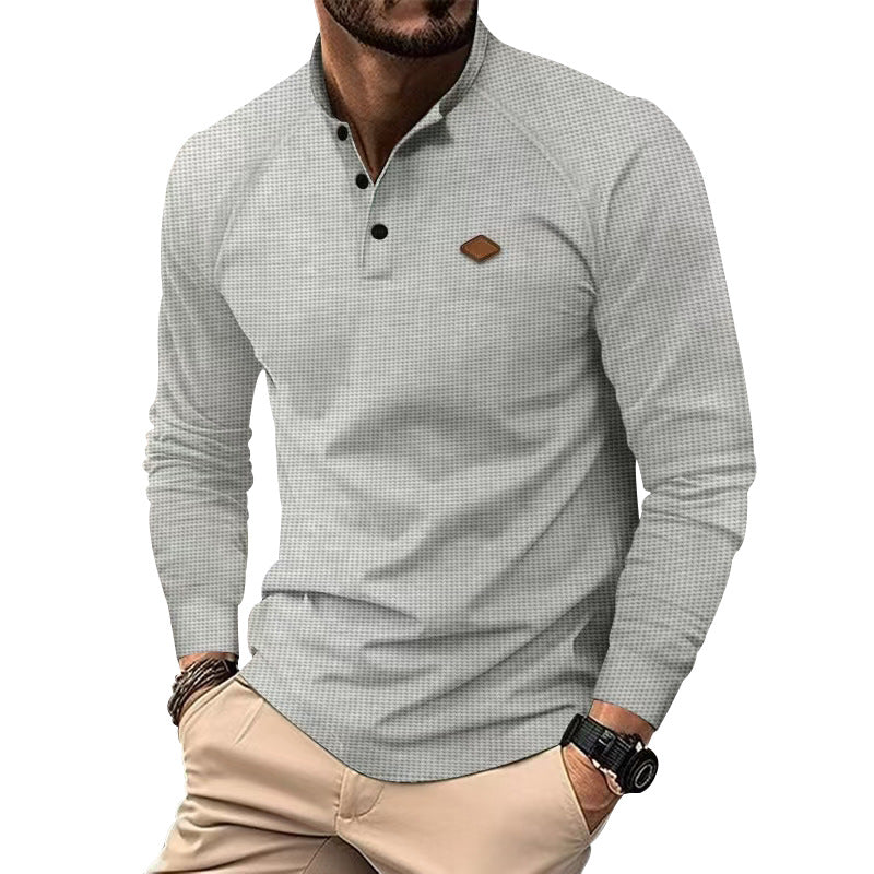 Men's Casual Waffle Collar Long Sleeve T-shirt 72517211X