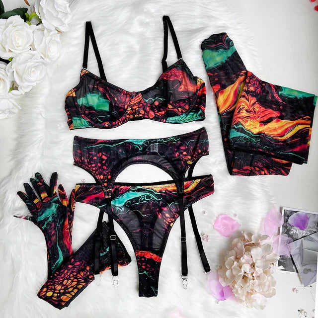 Valérie™ Tie Dye 5-Piece Lingerie Set - Elegance and Bold Style