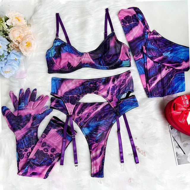 Valérie™ Tie Dye 5-Piece Lingerie Set - Elegance and Bold Style