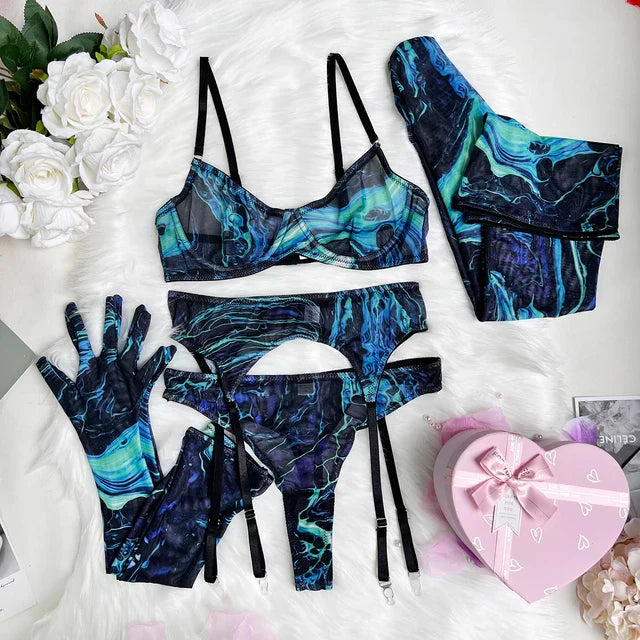 Valérie™ Tie Dye 5-Piece Lingerie Set - Elegance and Bold Style