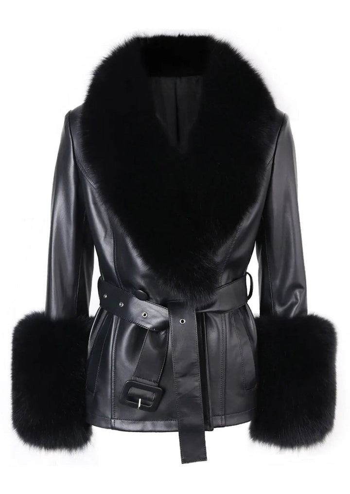 Emma Leather Trench Jacket with Fur Details