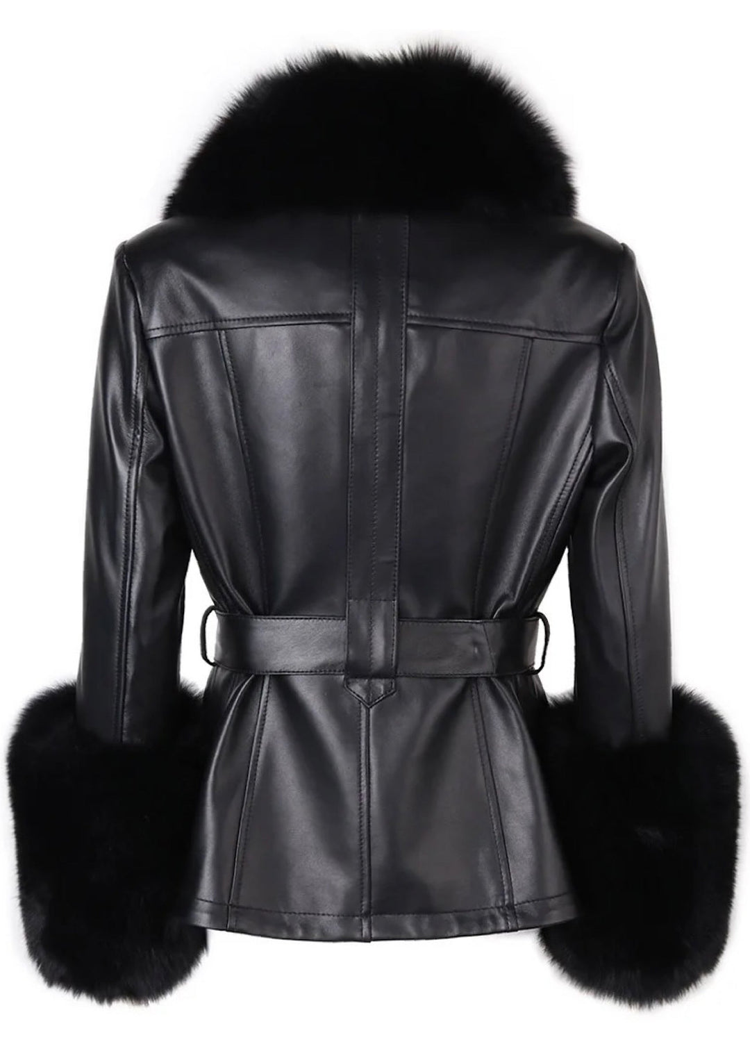 Emma Leather Trench Jacket with Fur Details