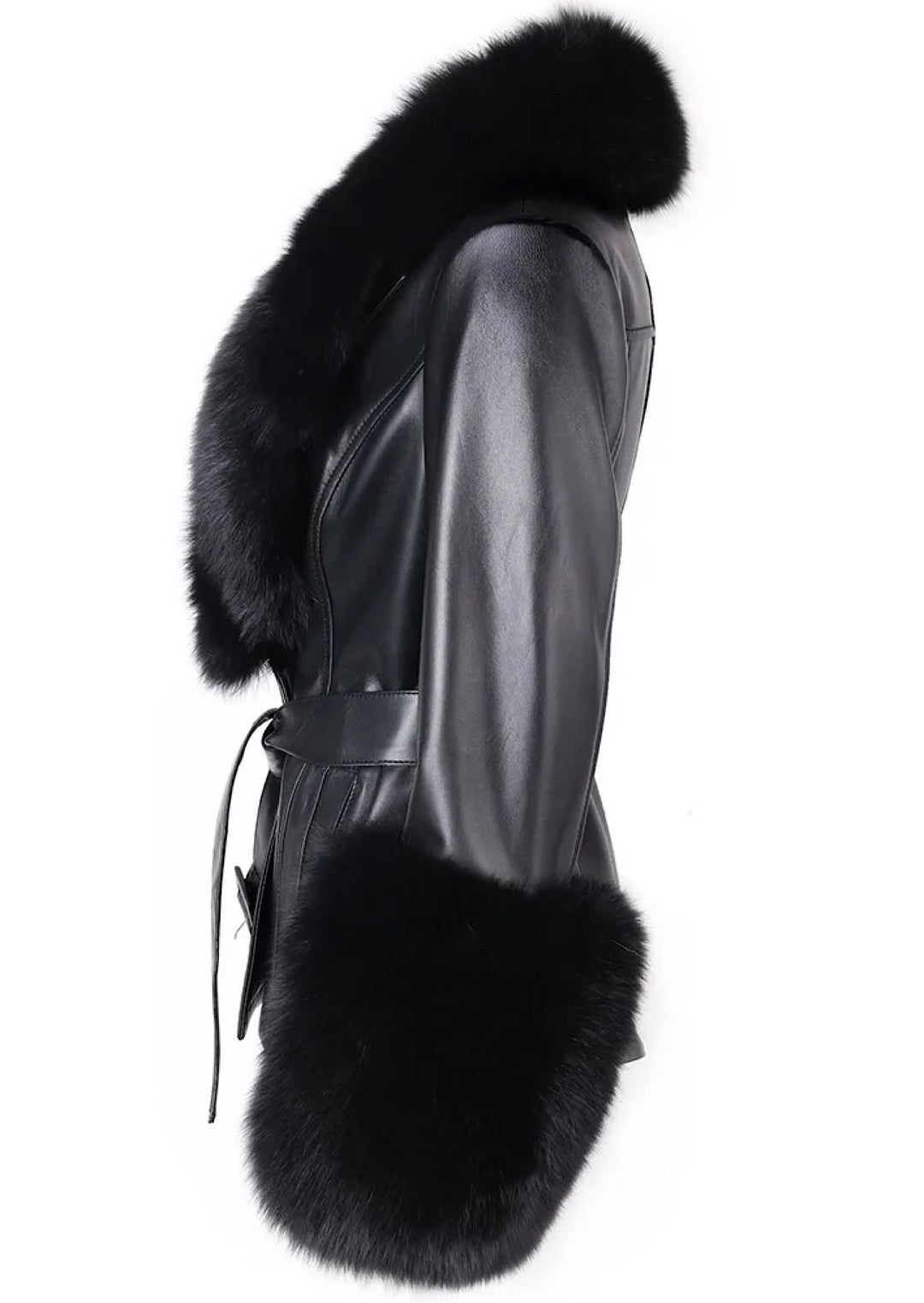 Emma Leather Trench Jacket with Fur Details