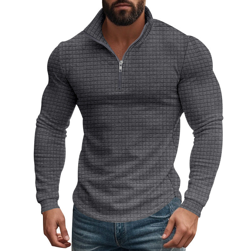 Men's Half-zip Small Square Stand Collar Long Sleeve T-shirt 08353588Z