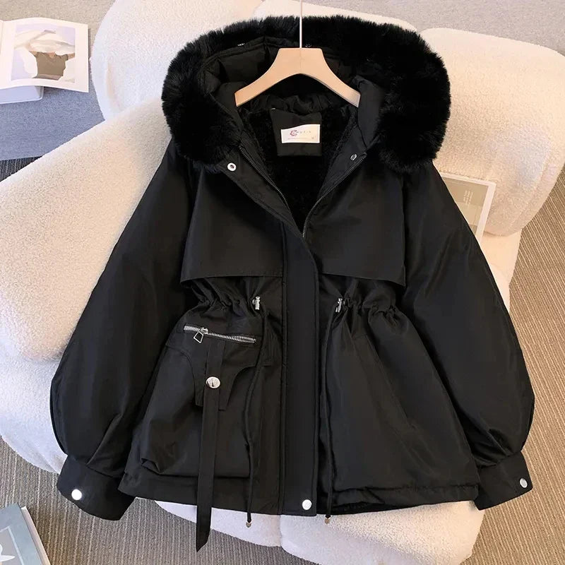 Maylene Waterproof Coat with Fleece Lining and Fur-Lined Hood for Women