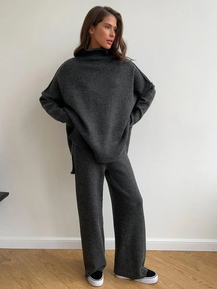 CozyChic Knitted Turtleneck & Trousers Set