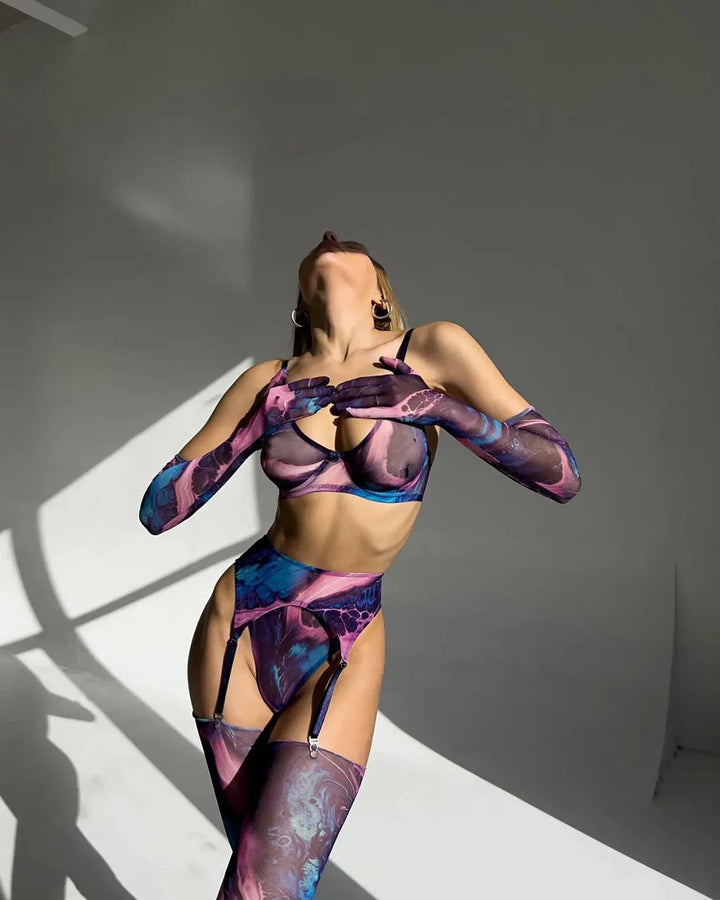 Valérie™ Tie Dye 5-Piece Lingerie Set - Elegance and Bold Style