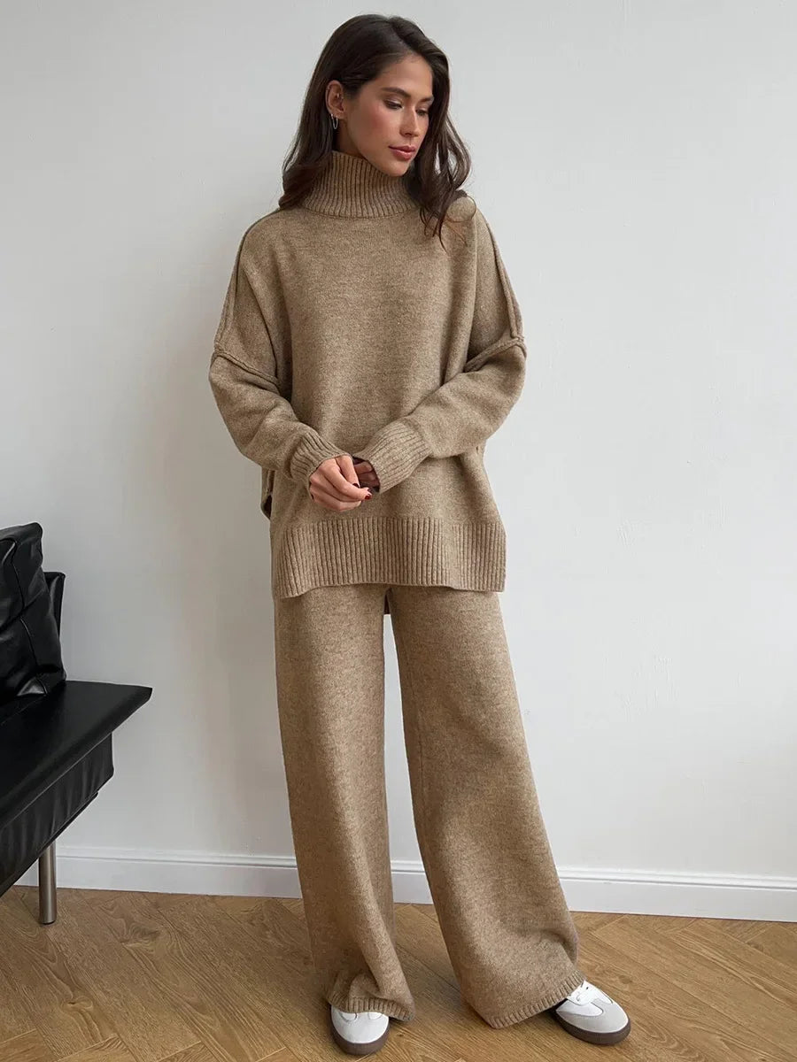 CozyChic Knitted Turtleneck & Trousers Set