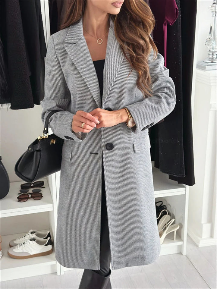 Lina - Long Woolen Coat with Buttons