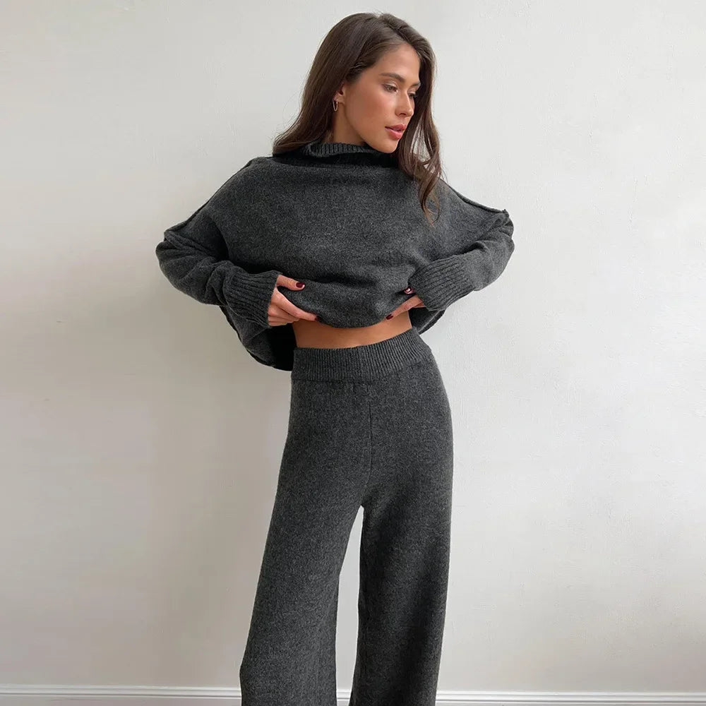 CozyChic Knitted Turtleneck & Trousers Set