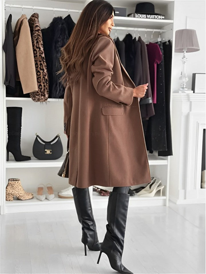 Lina - Long Woolen Coat with Buttons