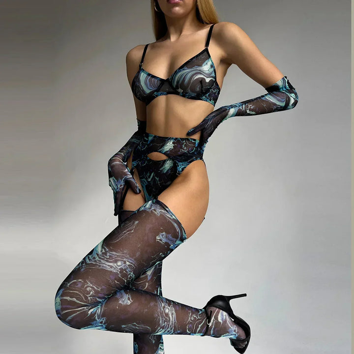 Valérie™ Tie Dye 5-Piece Lingerie Set - Elegance and Bold Style